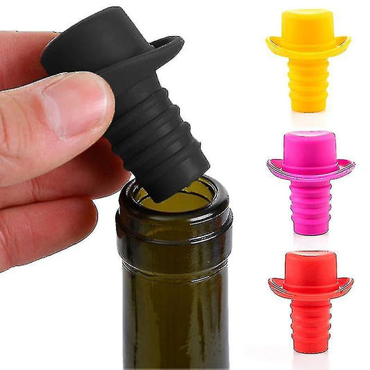 (Y)4pcs Silicone Bottle Stopper For Bottles Cap Wine Cork Wine Pourer Stopper Silicone Caps Cute Top Hat Fresh-keeping Gel Cork Bar