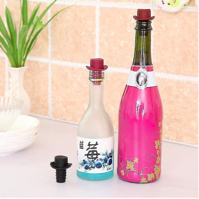 (Y)4pcs Silicone Bottle Stopper For Bottles Cap Wine Cork Wine Pourer Stopper Silicone Caps Cute Top Hat Fresh-keeping Gel Cork Bar