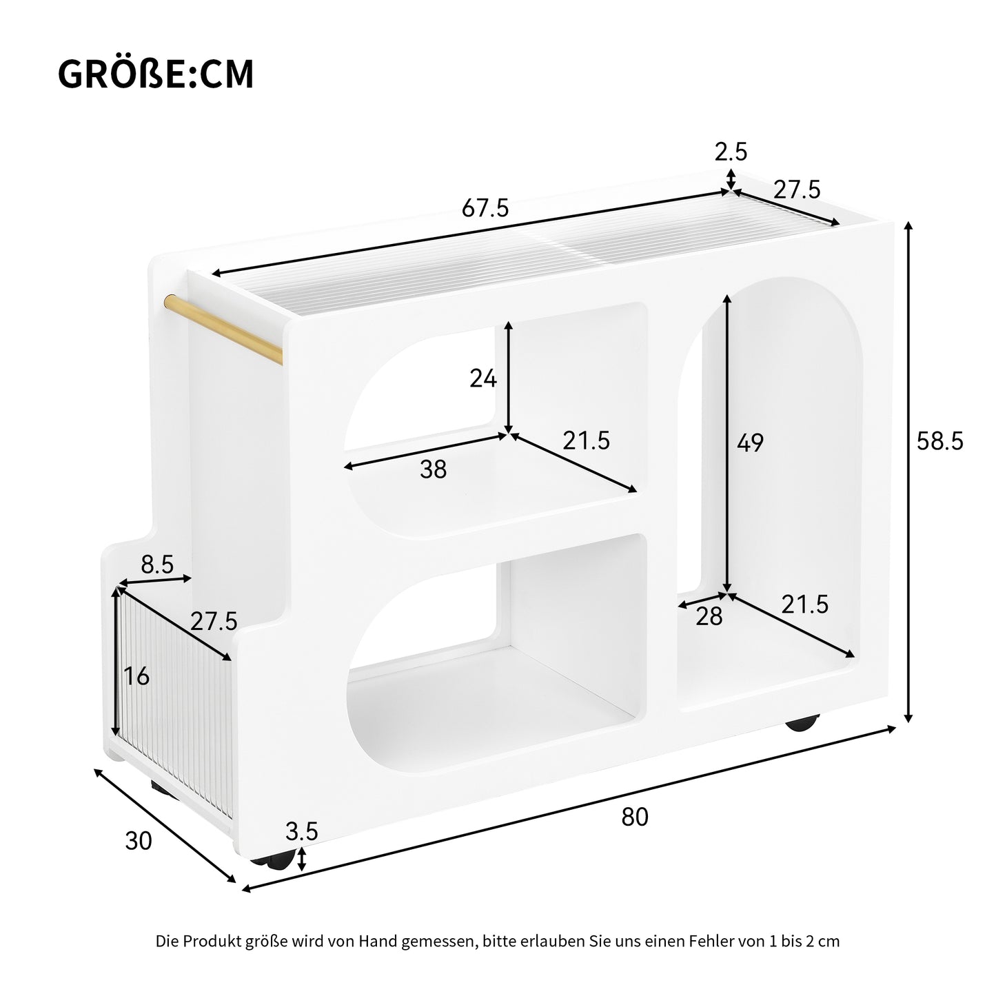 Elegant White Living Room Furniture Set - Lockable Side Table, Ribbed Glass Coffee Table, Golden Modern Bedside Table