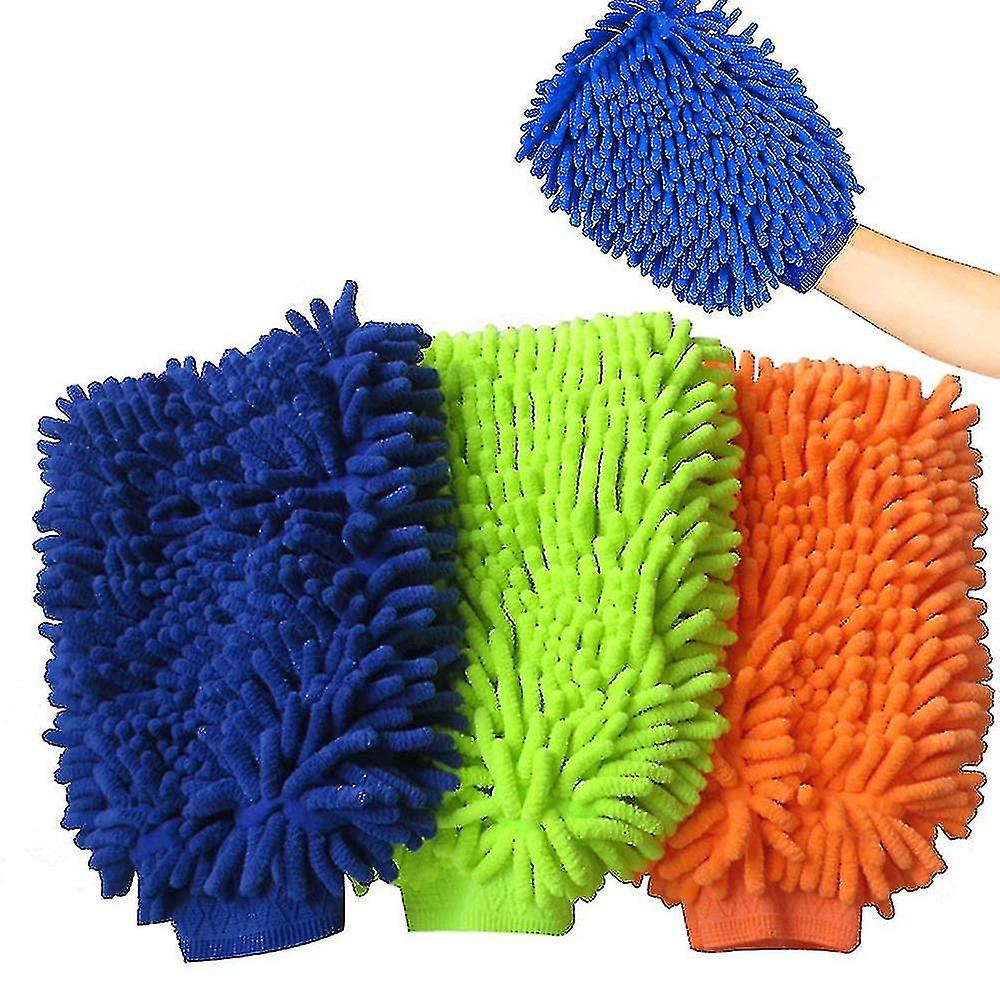 (Y)3 Pieces Car Cleaning Mitt,car Wash Mitt,microfiber Cleaning Car Cleaning,3 Colors