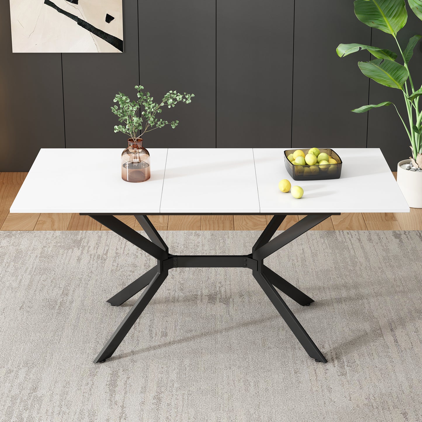 Stylish White Extendable Dining Table with Black Legs