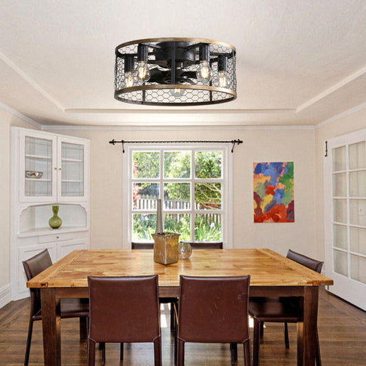 20" Industrial Caged Ceiling Fan with 7 ABS Blades, Reversible DC Motor, Remote Control, Flush Mount for Farmhouse