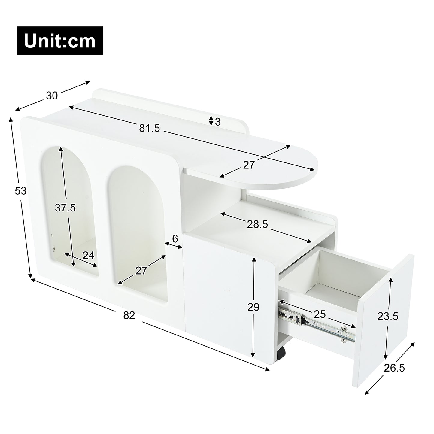 Creamy White Mobile Side Cabinet - Versatile Storage Trolley for Home