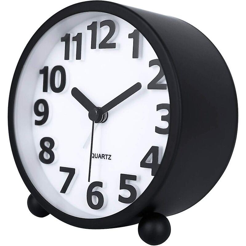 (Y)Silent Analog Alarm Clock,black Metal Large 3d Digits,non Ticking Table Clock With Night Light Bedside Alarm Clock 10.8cm