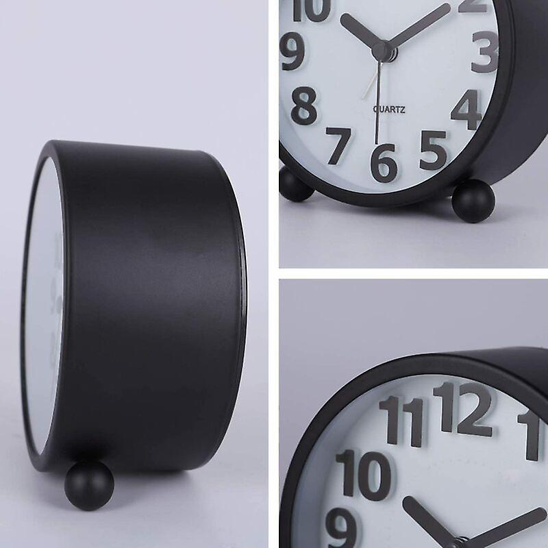 (Y)Silent Analog Alarm Clock,black Metal Large 3d Digits,non Ticking Table Clock With Night Light Bedside Alarm Clock 10.8cm