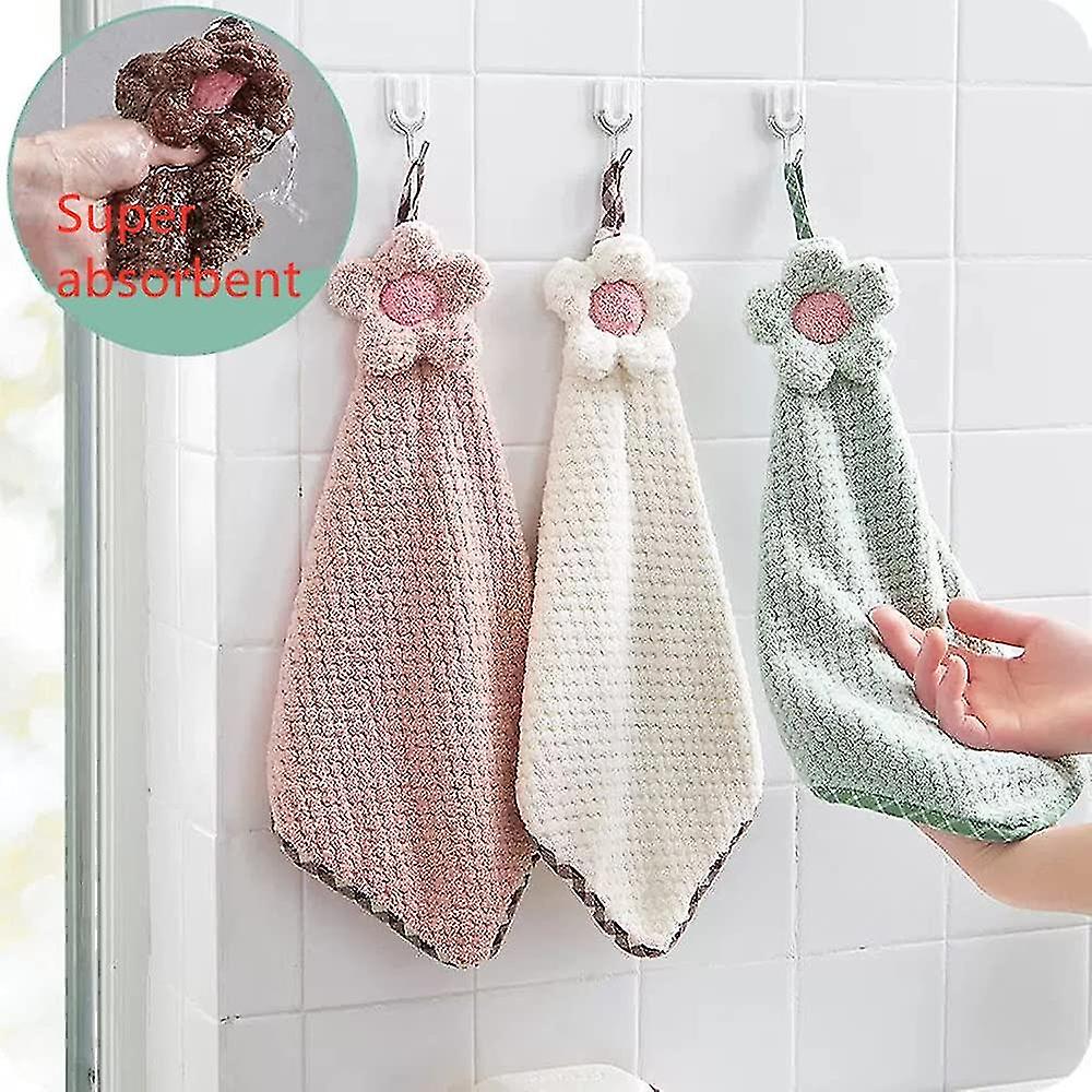 (Y)4pcs Hanging Hand Towels For Kitchen Cream Pink Green Brown White