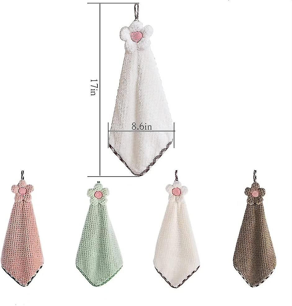 (Y)4pcs Hanging Hand Towels For Kitchen Cream Pink Green Brown White