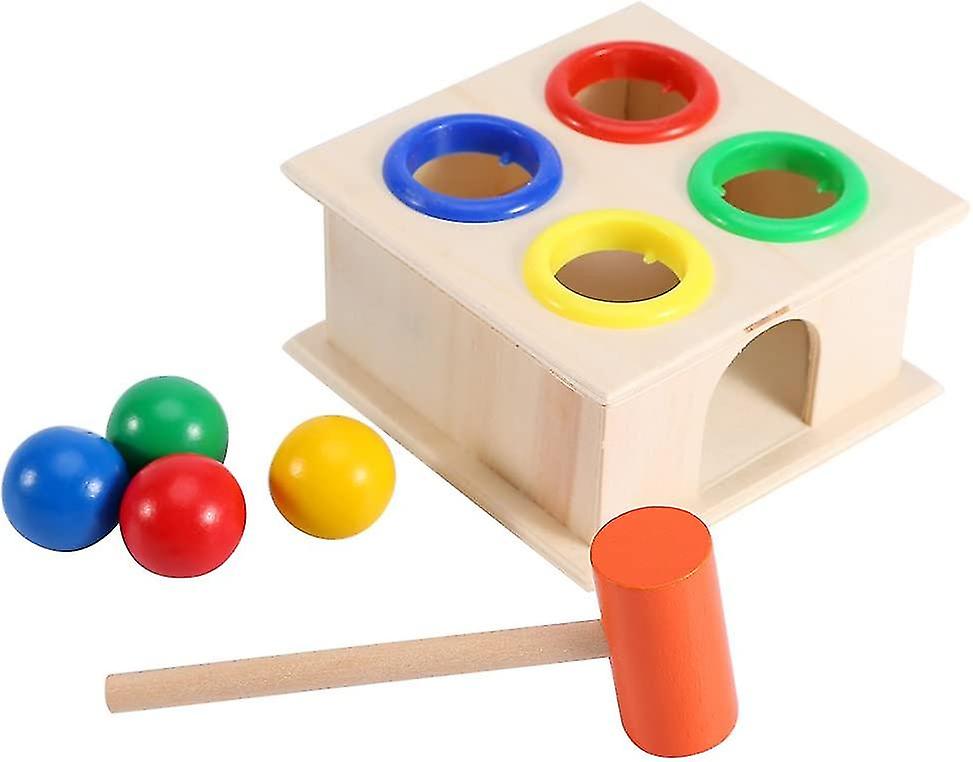 (Y)Kids Toy Hammer And 4-ball Wooden Play Set, Counting Wooden Hammer Balls Pounding And Hammering Toy