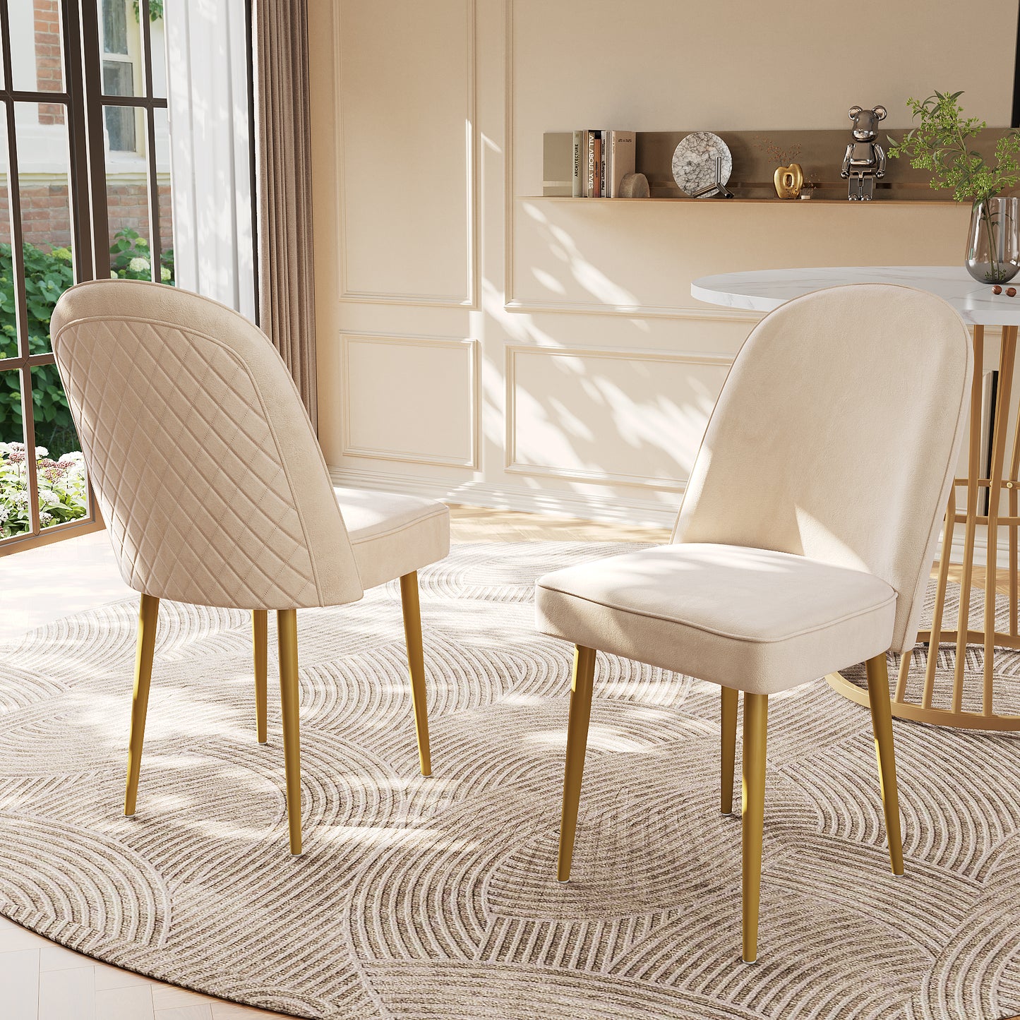 Beige Velvet Dining Chairs with Gold Legs-Modern Comfort for Any Room