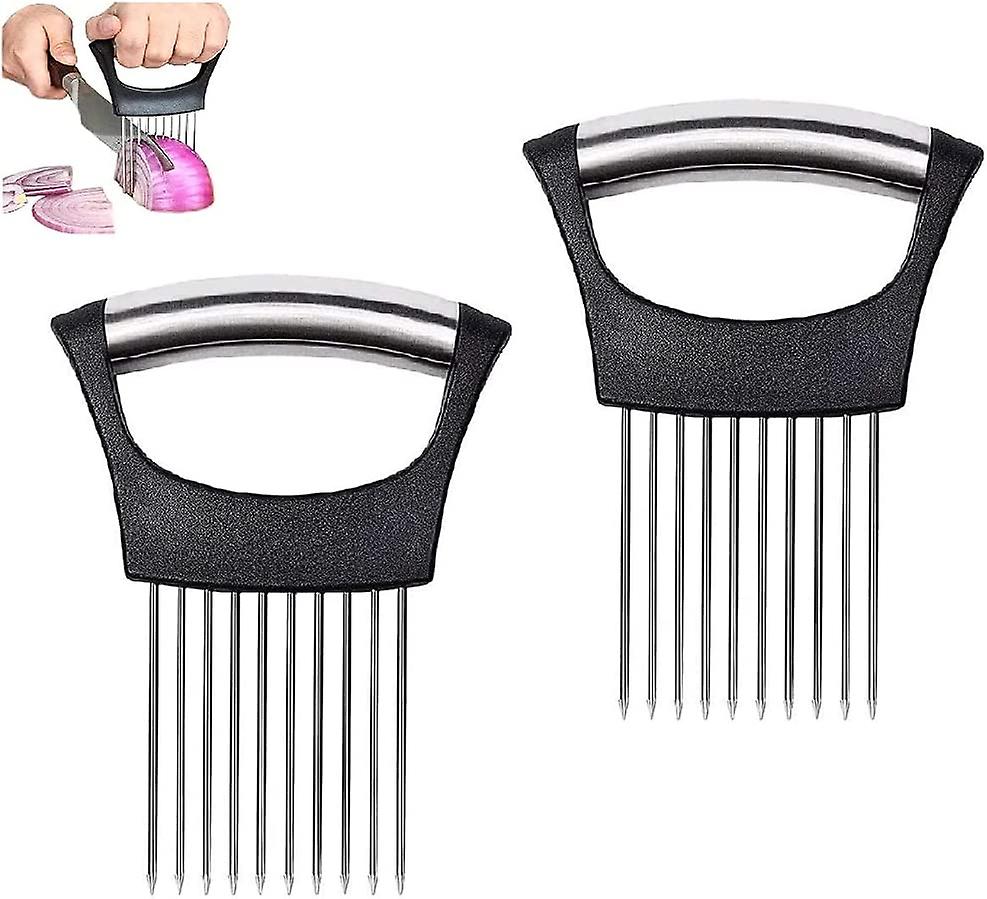 (Y)Stainless Steel Onion Slicer Holder,vegetable Potato Cutter Slicer Onion Needle Peeler Food Slicer Tool Kitchen