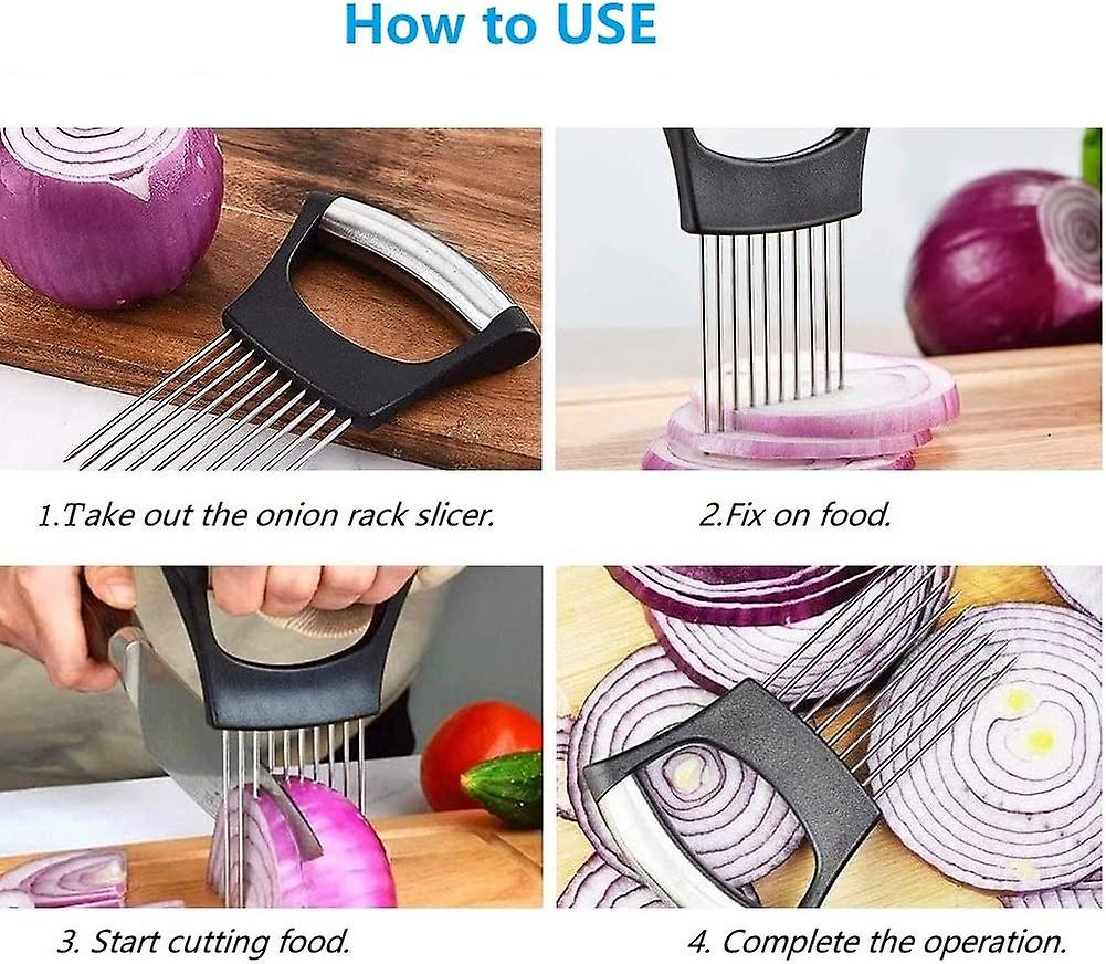 (Y)Stainless Steel Onion Slicer Holder,vegetable Potato Cutter Slicer Onion Needle Peeler Food Slicer Tool Kitchen