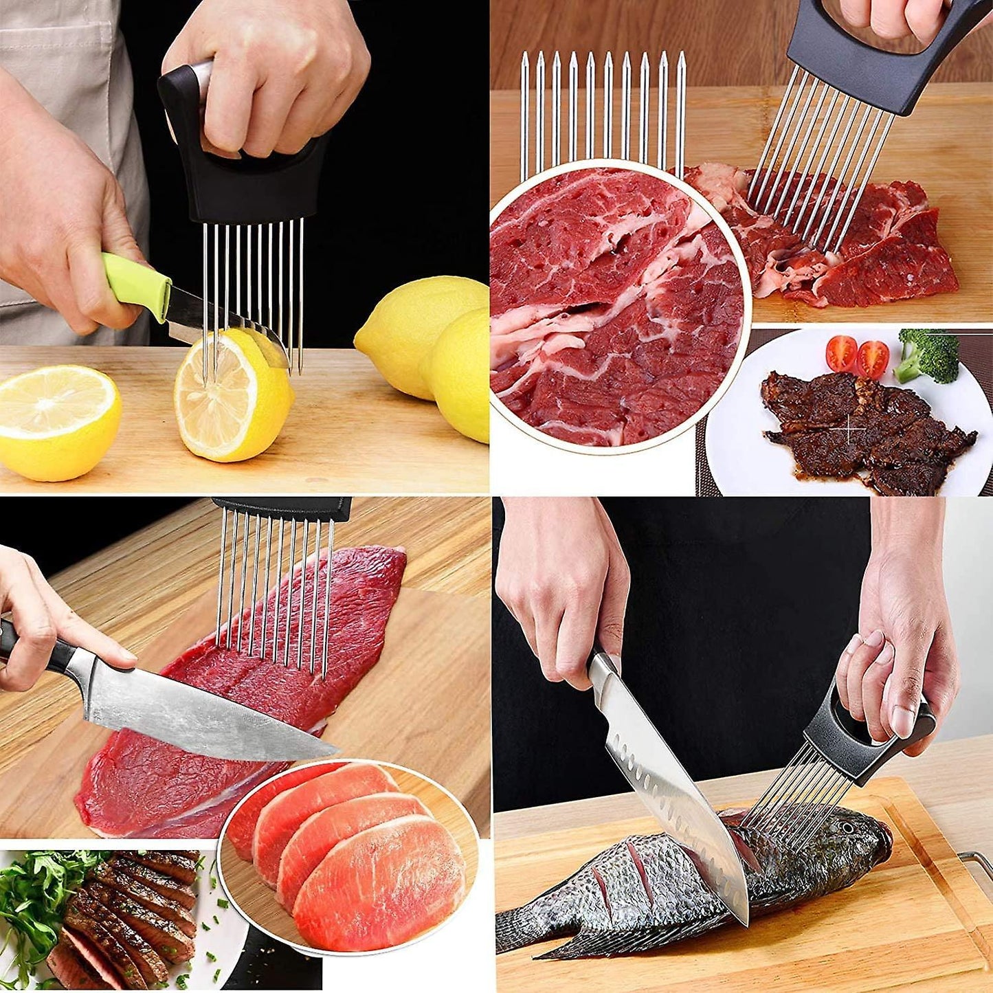 (Y)Stainless Steel Onion Slicer Holder,vegetable Potato Cutter Slicer Onion Needle Peeler Food Slicer Tool Kitchen