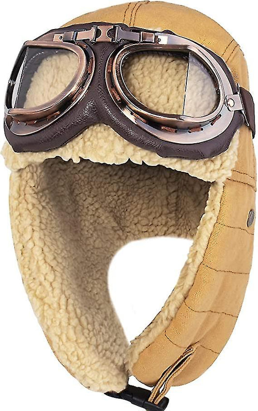 (Y)Aviator Hat And Goggles Costume Accessories - Vintage Trooper Trapper Pilot Cap For Men And Women With Fur Ear Flaps