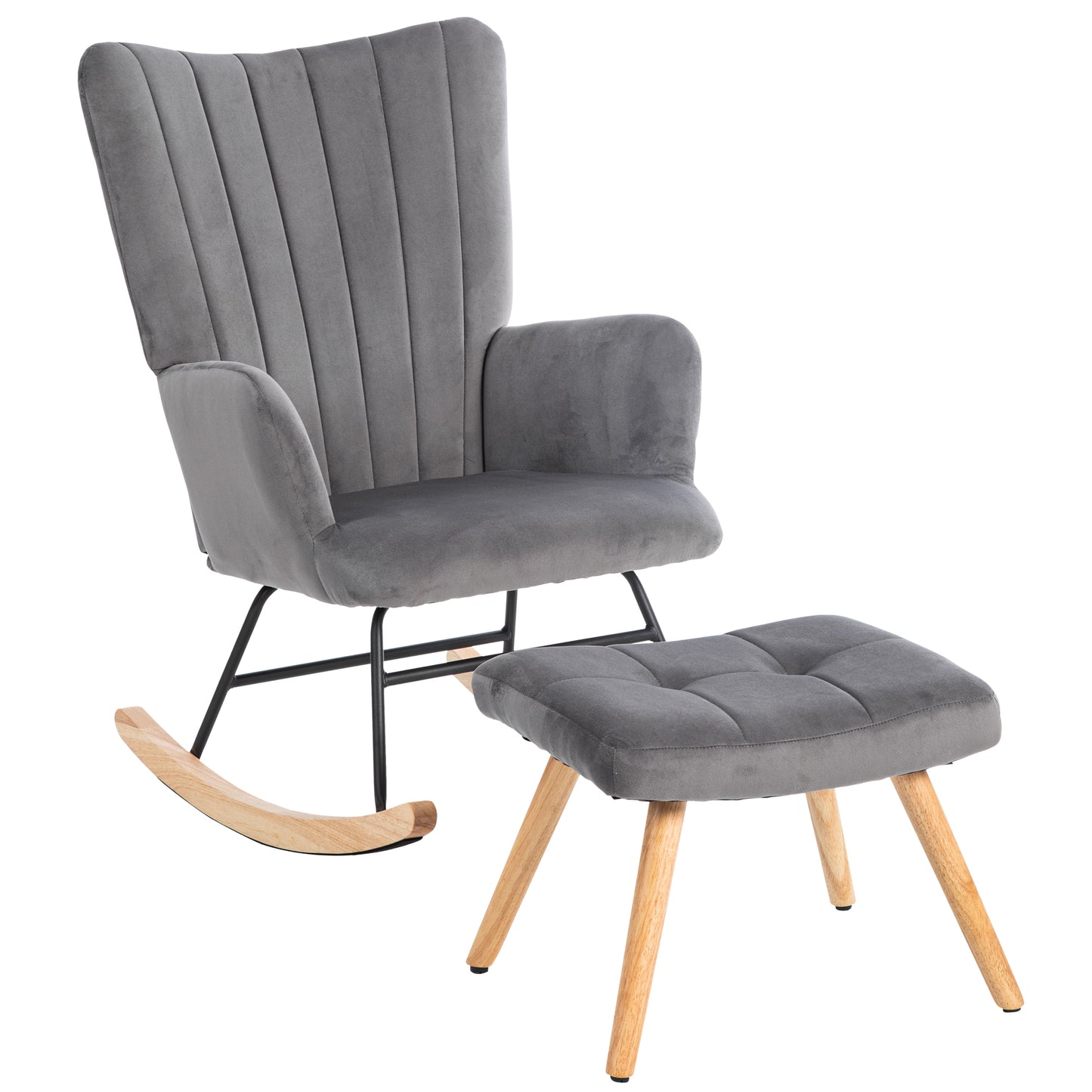 Ergonomic Grey Rocking Chair with Footstool - 97 cm High, 48 cm Seat