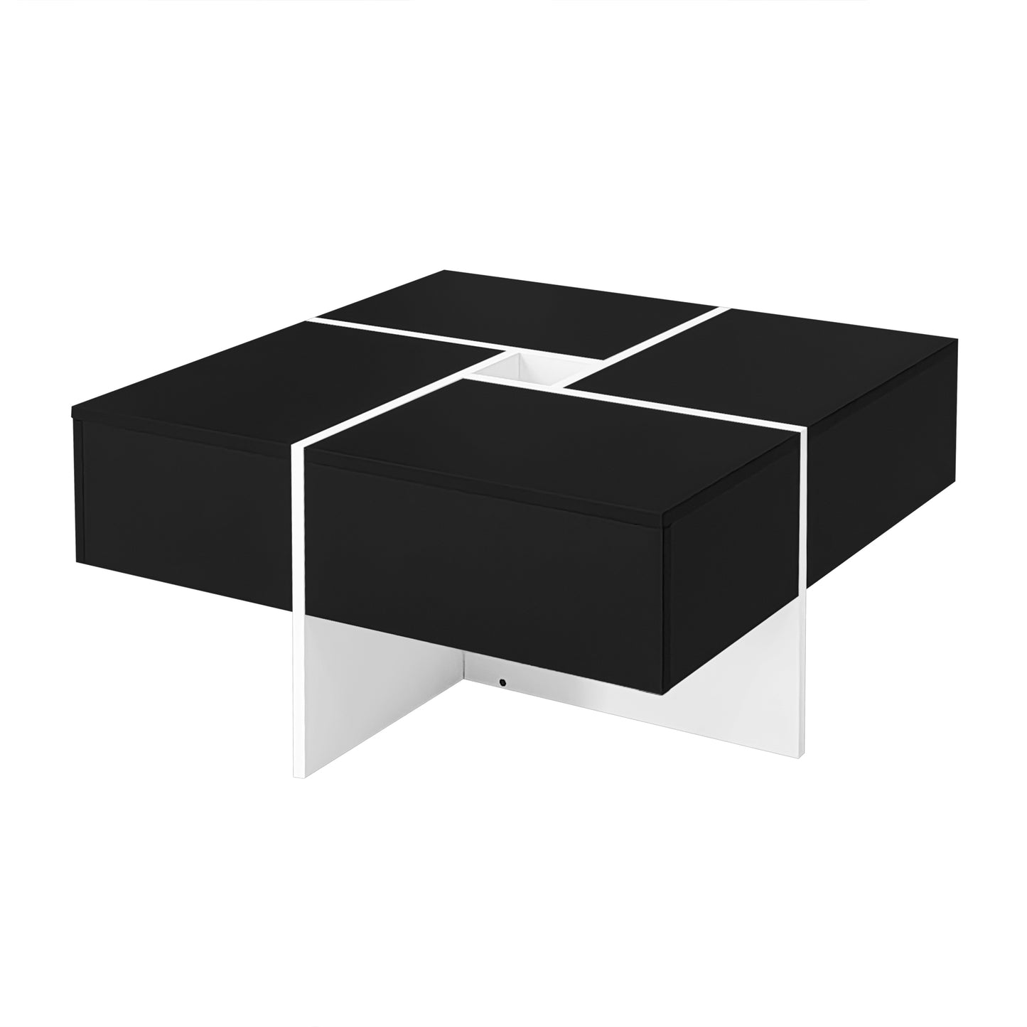 70cm Black and White Square Coffee Table with Central Storage