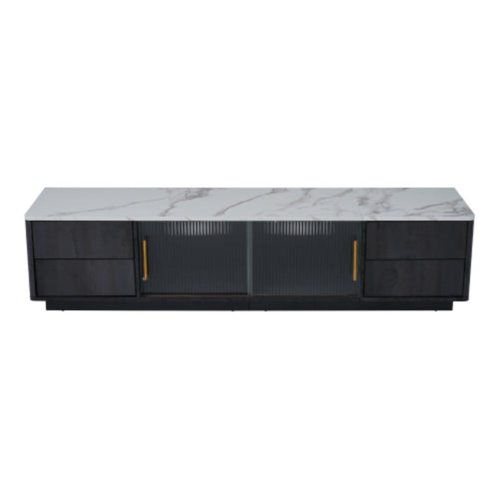 160cm Grey TV Stand,70 inches TV, Marble Top, Cable Management, Push-to-Open Drawers