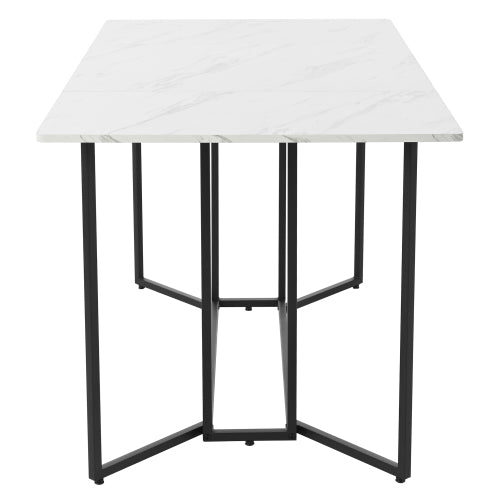 Unique Metal Frame Dining Table-Modern Marble Pattern, Adjustable Feet, White Black for Dining Living Rooms