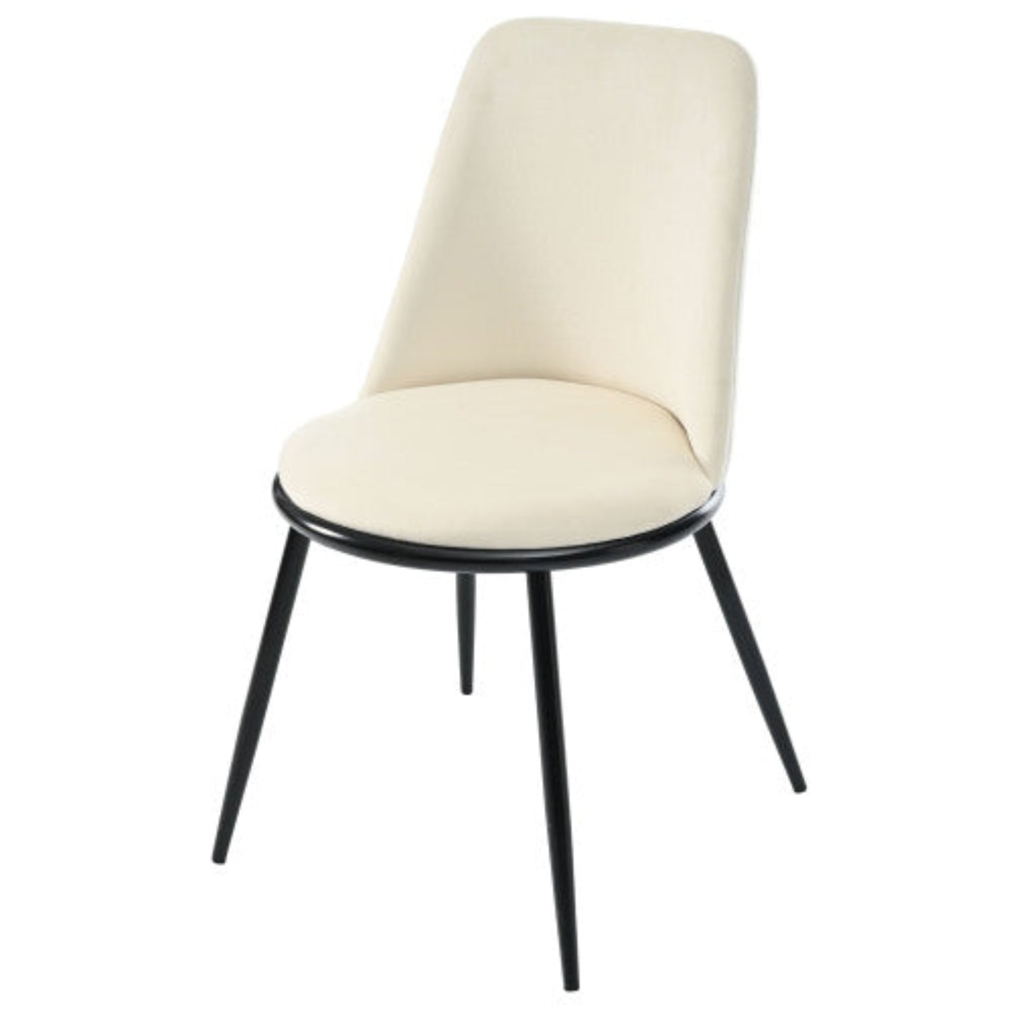 Beige Velvet Dining Chairs,Round Back, Metal Frame, Black Legs,150kg-Set of 2