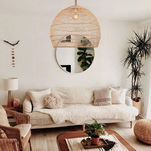 (M) Rope Rattan Pendant Lighting Fixture Natural Hardwired for Kitchen Island
