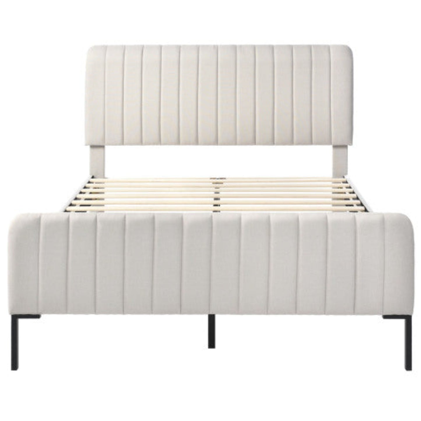 Grey-Beige Upholstered Double Bed,Adjustable Headboard, Slatted Frame, 160x200cm