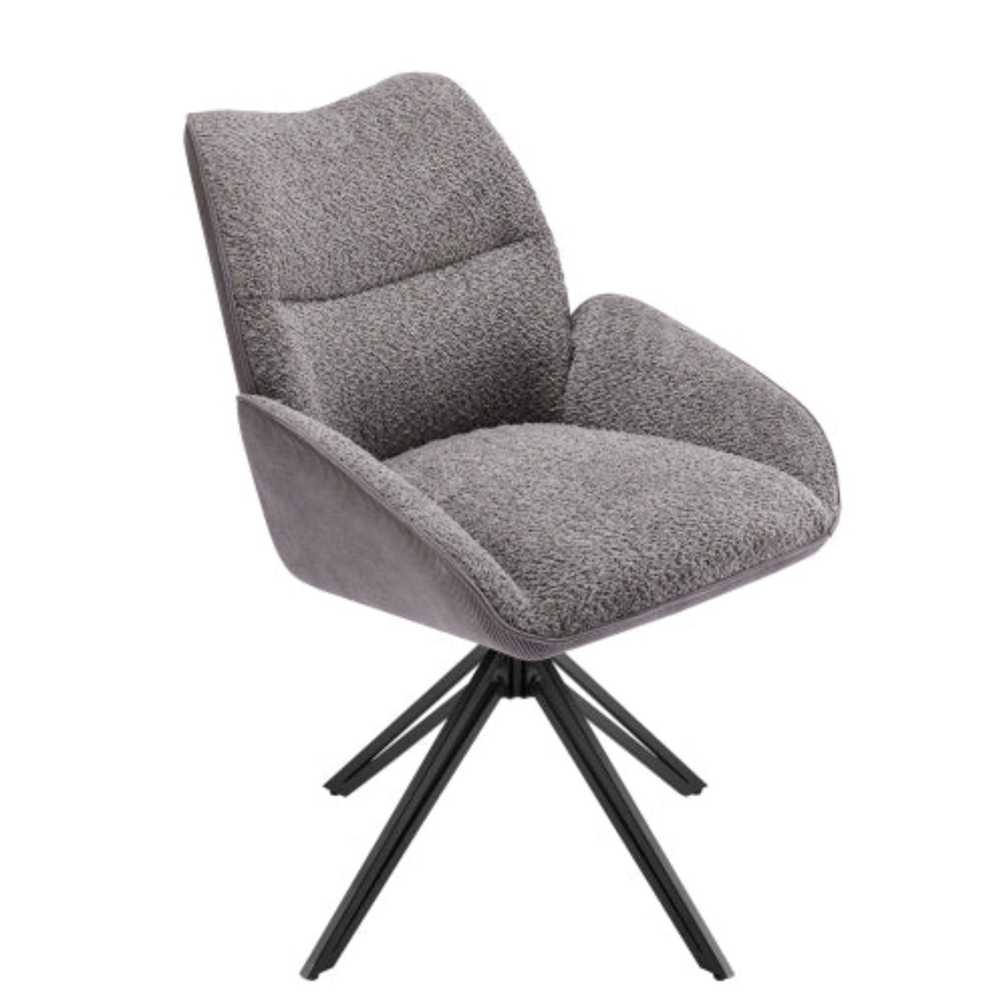 Swivel Armchair - Grey Sherpa Lounge Set with Large Cushion and Iron Frame-4 Pieces