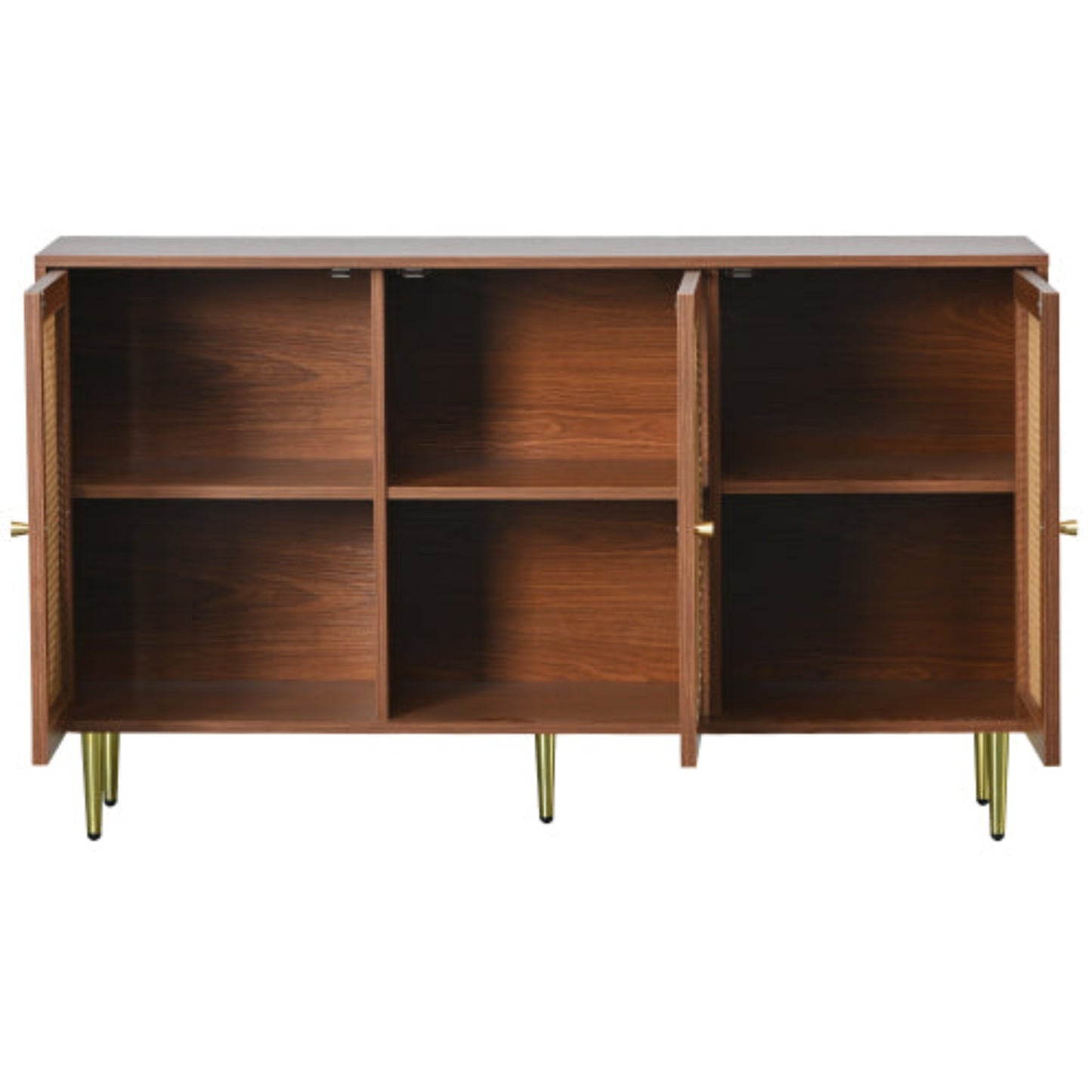 Walnut Sideboard,3 Rattan Doors, Metal Handles, Chest of Drawers,129.8x40x76cm