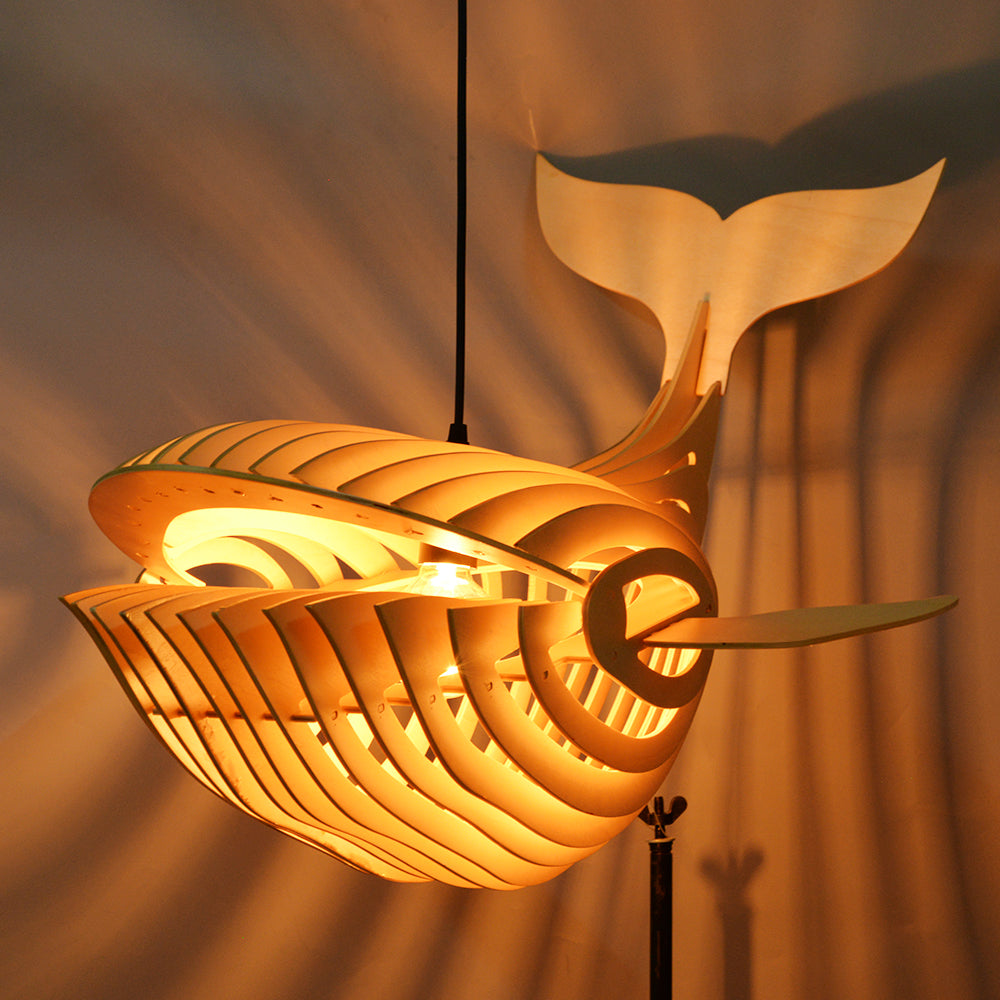 Arturesthome Laser Cut File Whale lamp wood pendant light fixture DIY shark lampshade hanging shadow lamp