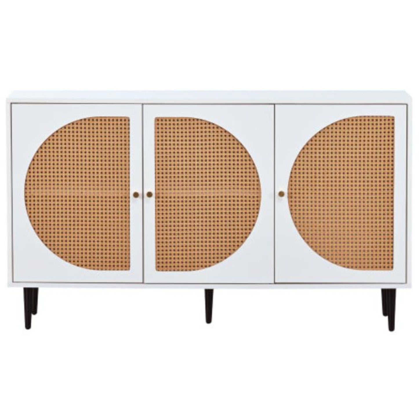 White Rattan-Decorated Sideboard,Chest of Drawers, Metal Handles, Multi-Room,129.8x40x76cm