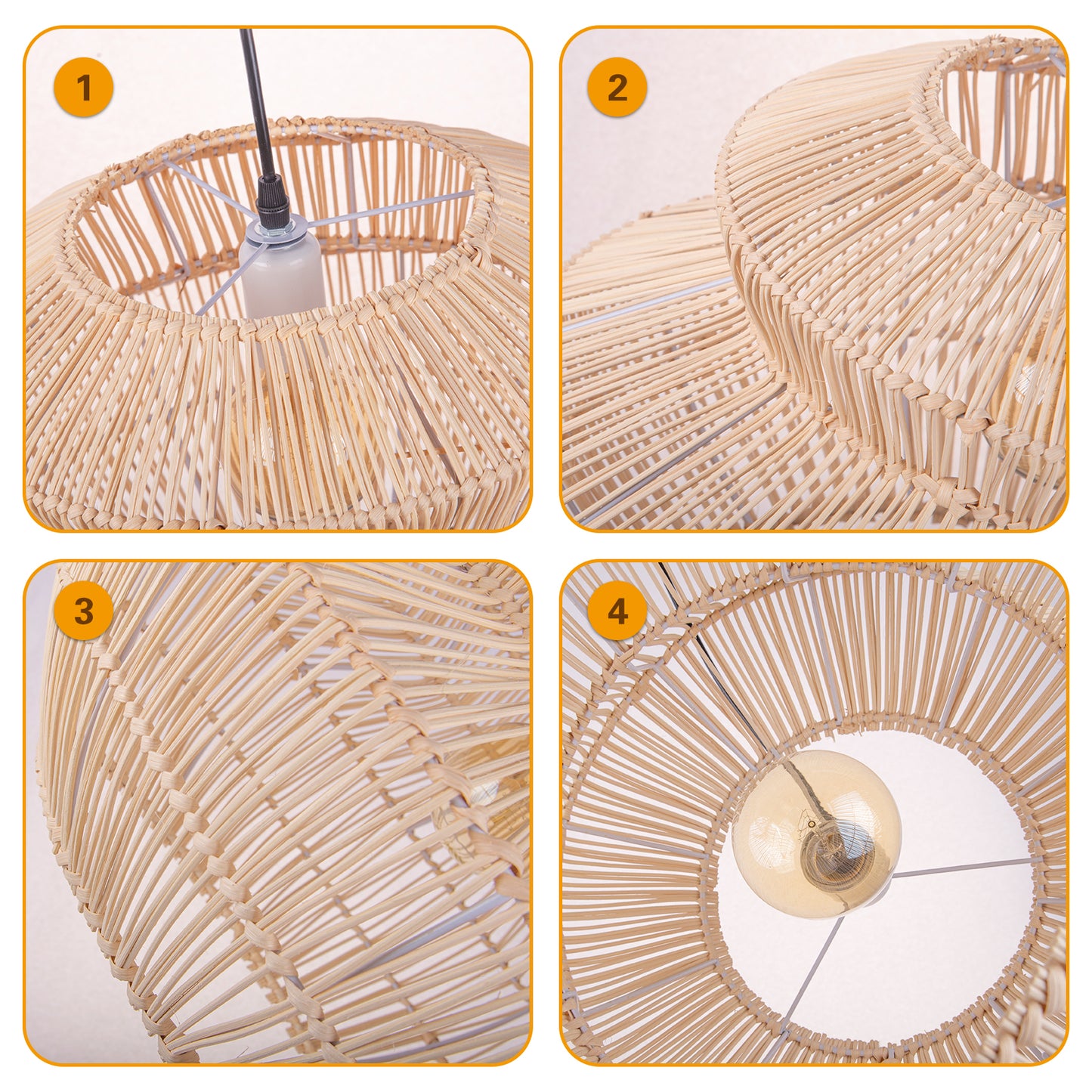 (Q)Handmade Rattan Pendant Light,,Rustic Style Rattan Pendant Light,Rattan Dome Decoration,Suitable for Living Room,Dining Room,Coffee Shop