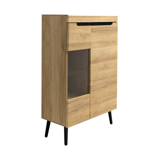 Modern Sideboard with Glass Doors-Natural Colour, Chest of Drawers, Perfect for Living Room Buffet