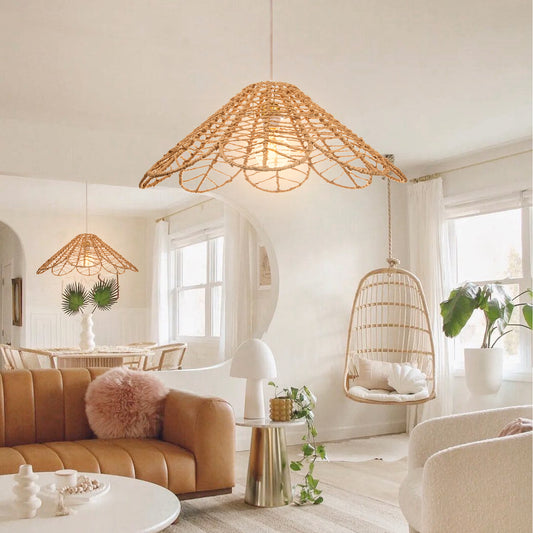 (Q)Hand Woven Rope Pendant Light With Adjustable Wires, Suitable for Living Rooms, Dining Rooms, Cafes, Modern Minimalist Style Lighting Fixtures