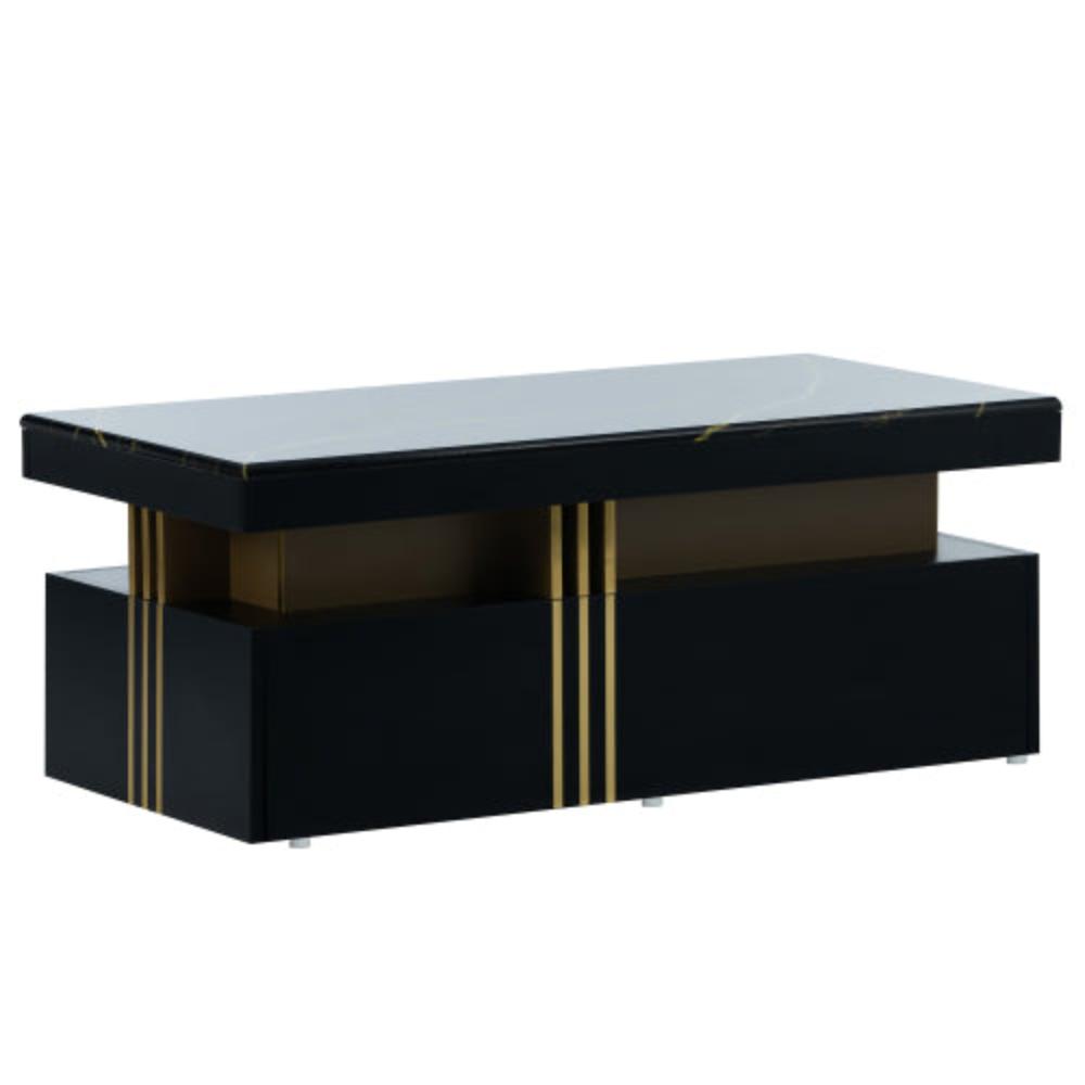 Modern Rectangular Coffee Table,PVC Top, 2 Drawers, Living Room,100x50x40cm