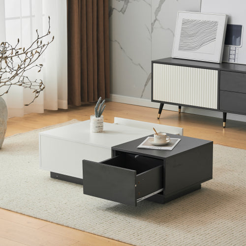 Modern Rectangular Coffee Table-Grey-White with 2 Drawers, 45 kg Load, Perfect for Living Room