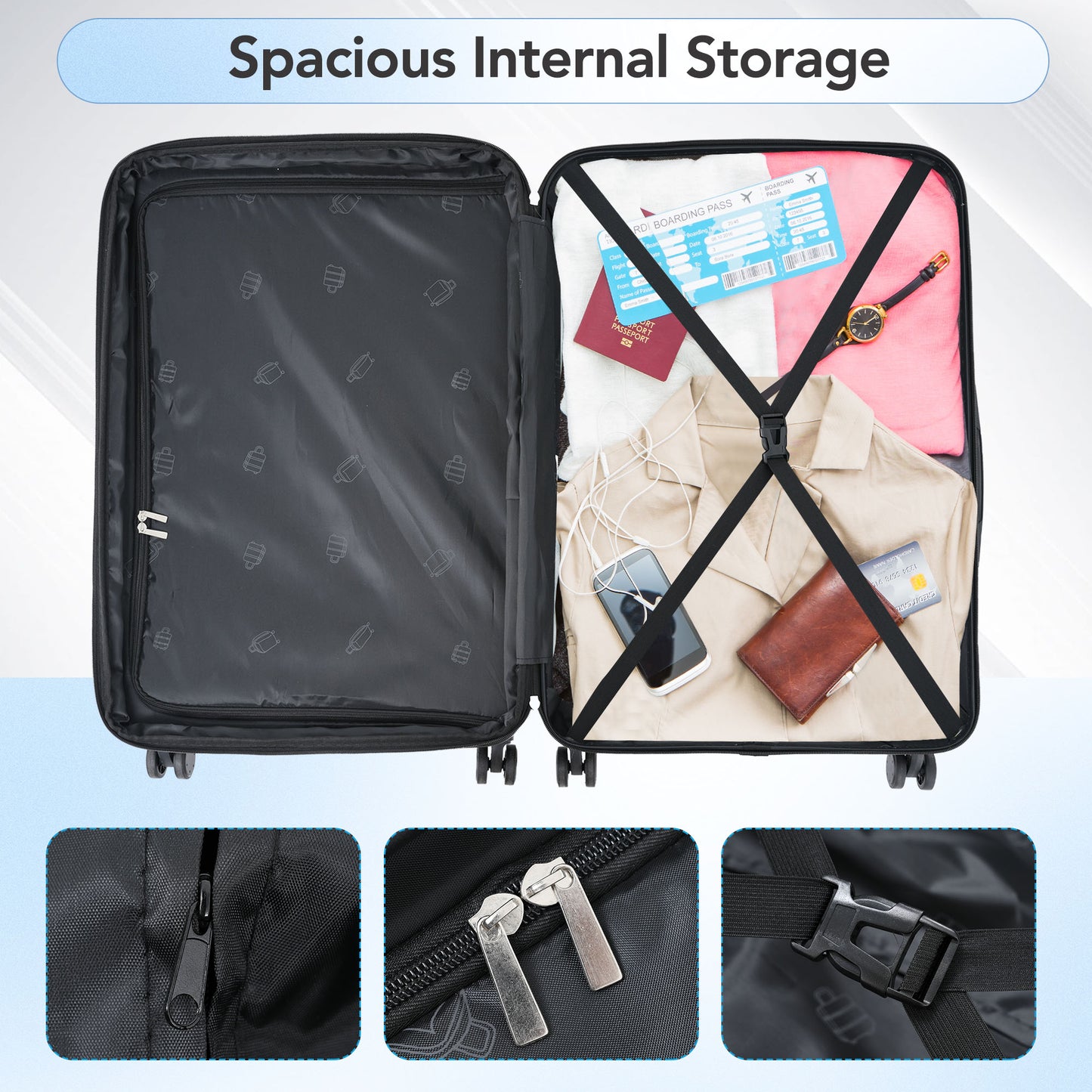 (Z)M-L-XL Set High-Quality ABS Suitcase Set - Robust 3-Piece Travel Collection For Stylish and Safe Journeys