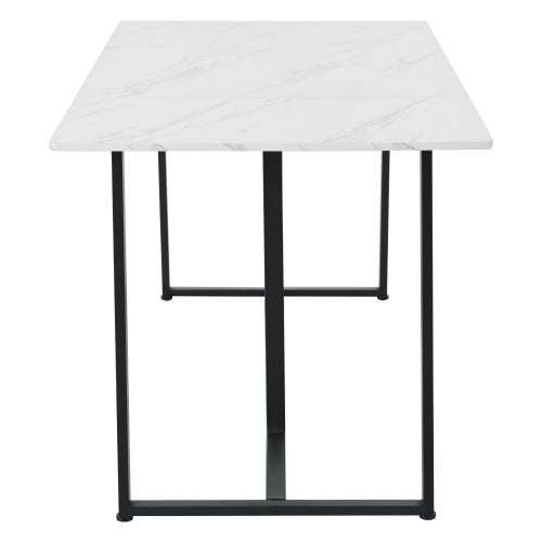 Modern Marble-Pattern Dining Table-Black Metal Frame, Adjustable Feet- Dining Living Rooms