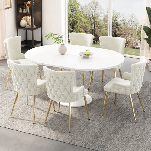 Beige Velvet Dining Chairs with Gold Legs - Luxurious Living Room Seating