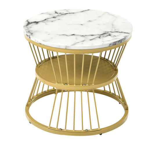 Modern Nesting Coffee Tables-Marble Veneer, Golden Frame, Versatile Side Tables-Set of 2