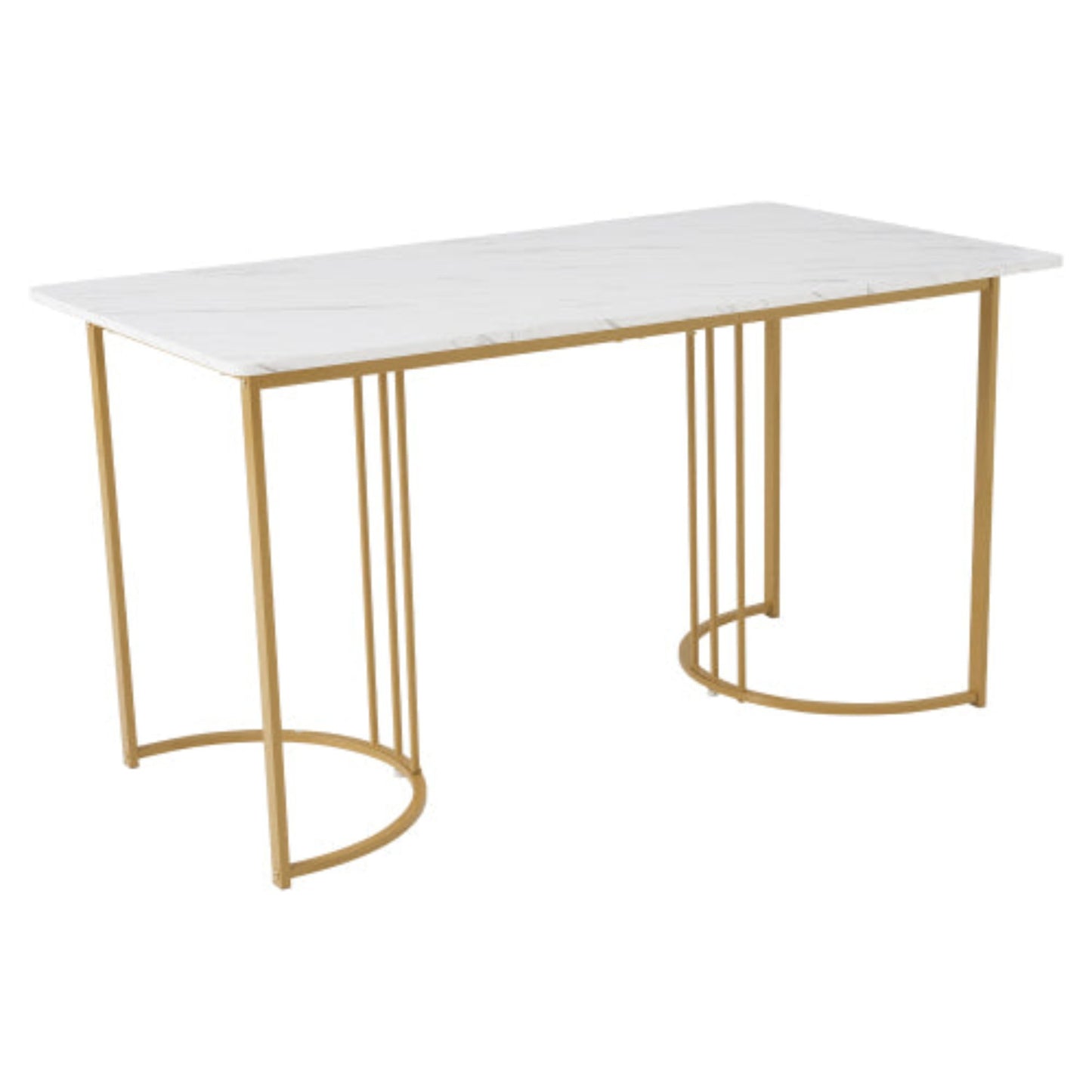 White Golden Modern Marble Pattern Dining Table, Metal Frame, Adjustable Feet