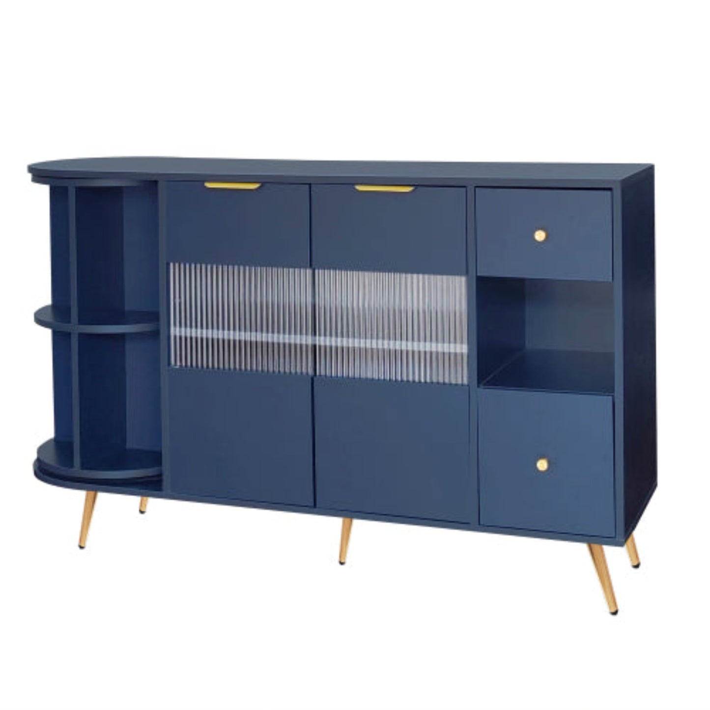 Blue LED-lit Wooden Sideboard with Sliding Glass Doors