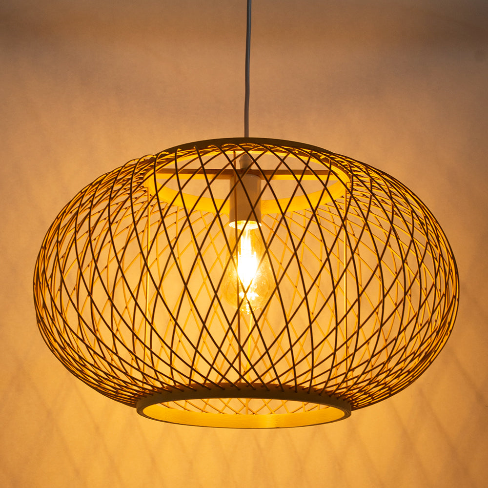 (M)Bamboo Pendant Lighting Globe Shade Boho Rattan Hanging Lights Fixture E27 for Kitchen Island