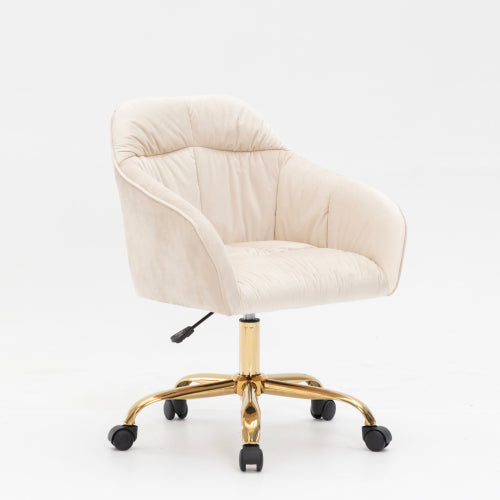 (p)Velvet Swivel Chair with Gold Legs - Adjustable Height, Breathable, Home Office Ready