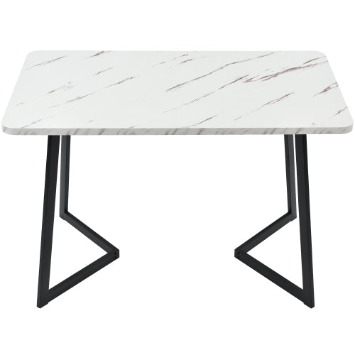 (p)Chic Dining Table-Black White Marble Pattern, Metal Frame, Ideal for Modern Dining  Living Rooms