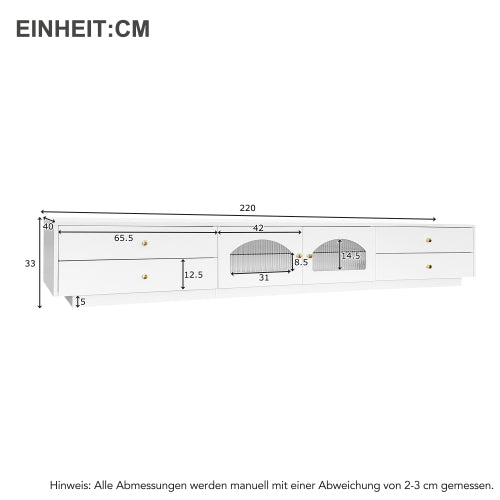 White TV Cabinet with 4 Drawers and 2 Glass Doors for 90 Inch TV