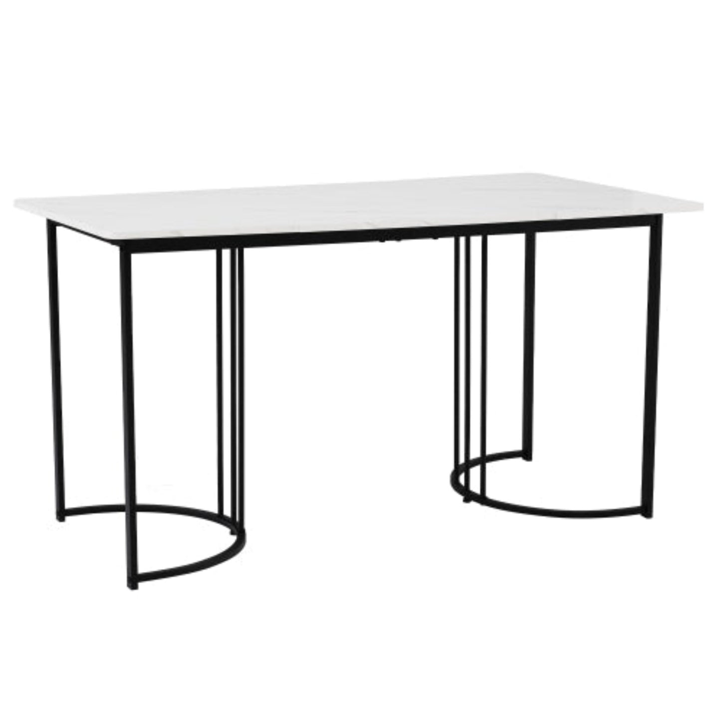 Modern Marble Pattern Dining Table,Metal Frame, Adjustable Feet, WhiteBlack