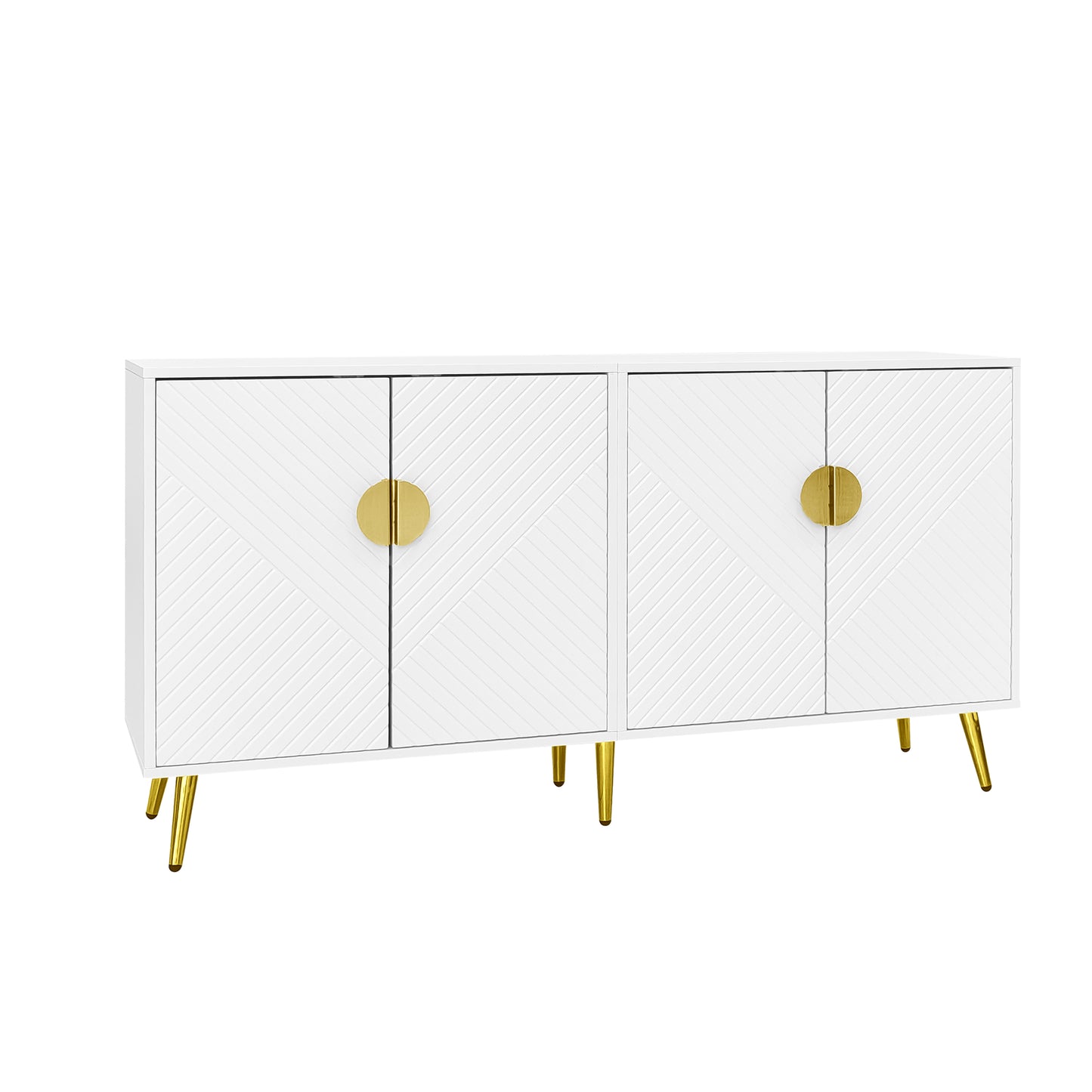 Luxurious White and Gold Side Cabinet with Bias Stripe - Versatile Storage Solution