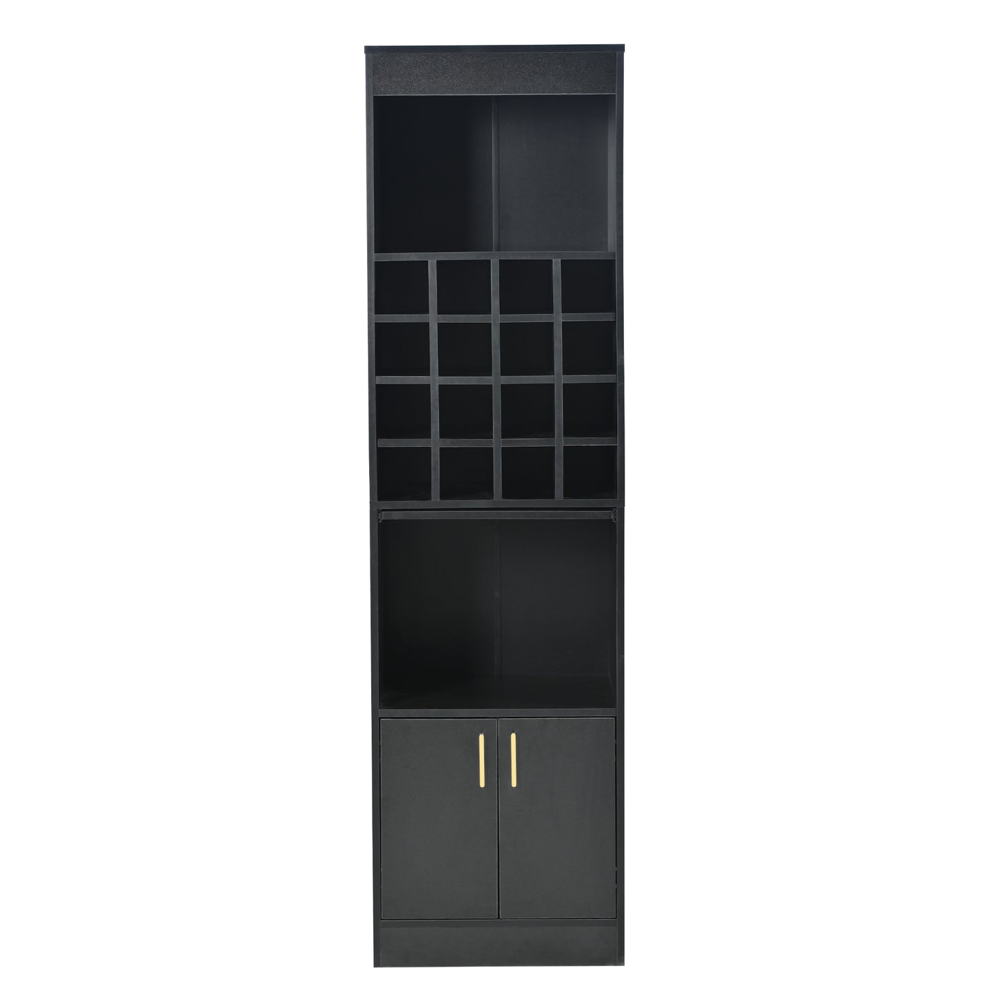 16-Compartment Black Wine Cabinet - Versatile Highboard and Shelving Unit