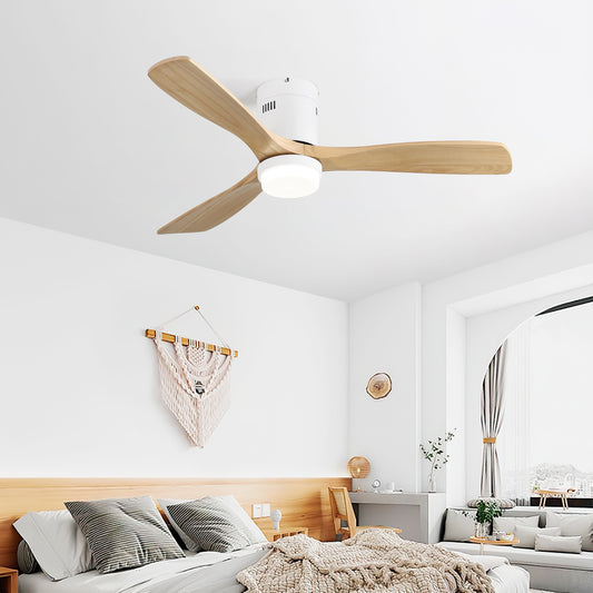 52" Decorative Ceiling Fan with Dimmable LED Light, 6-Speed Remote, 3 Wood Blades & Reversible DC Motor for European Homes