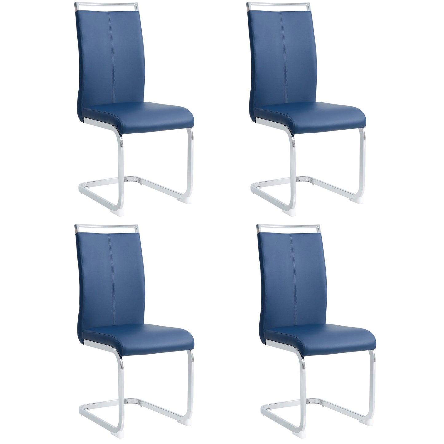 4-Piece Modern Dining Chairs in Blue,Chrome Frame, Waterproof PU Leather, High Back