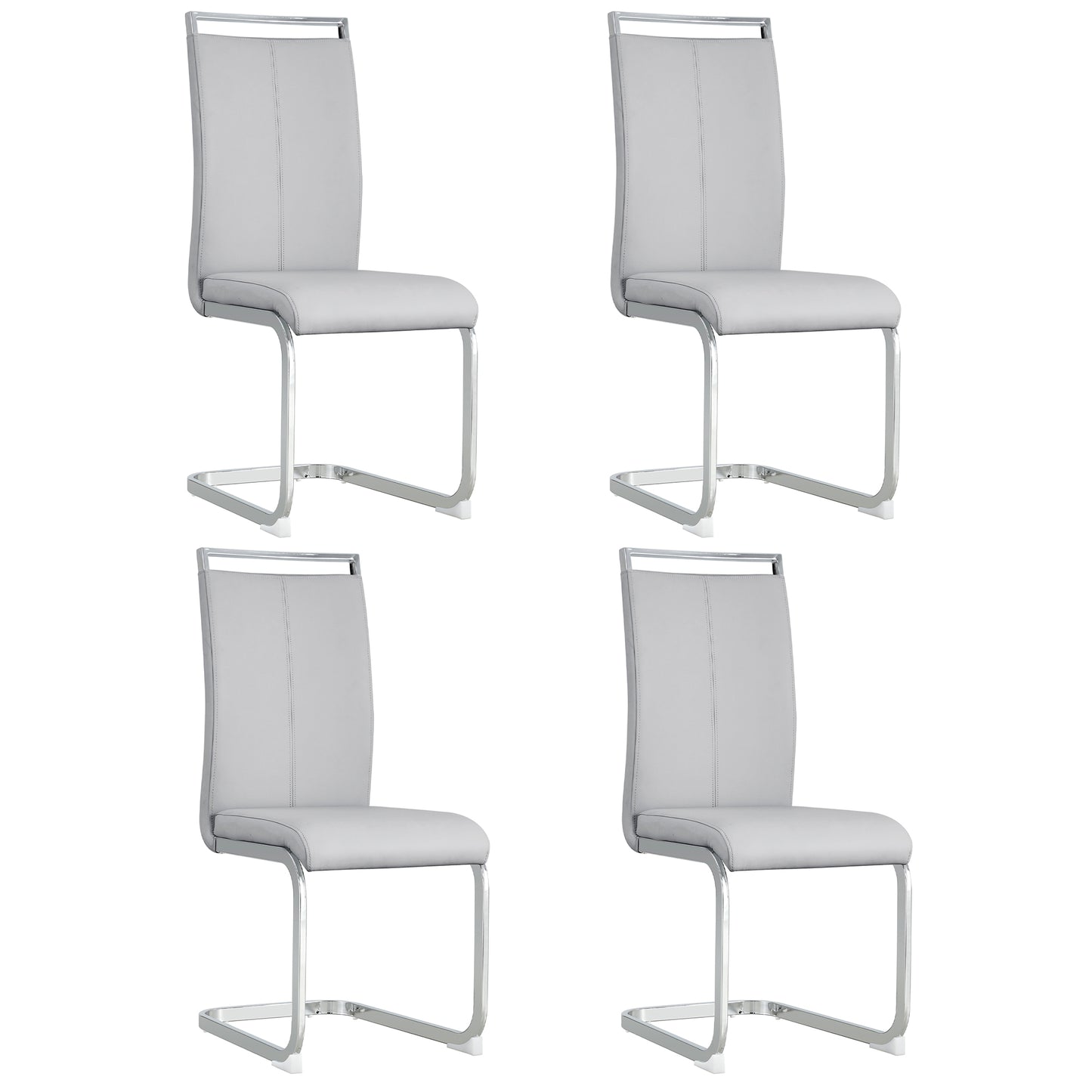 4-Piece Modern Dining Chairs,Chrome Frame, Waterproof PU Leather, Light Grey