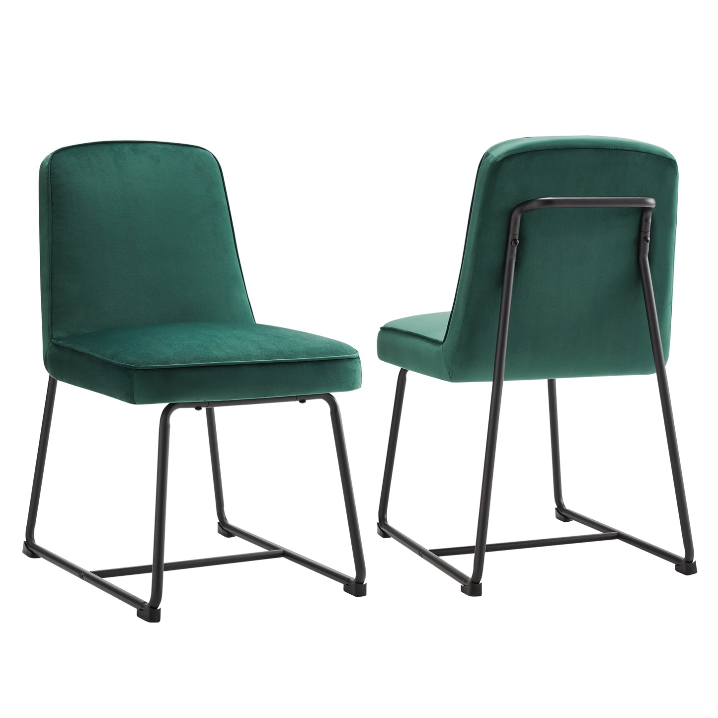 Green Velvet Dining Chairs-Upholstered Backrest, Metal Legs, Set of 2